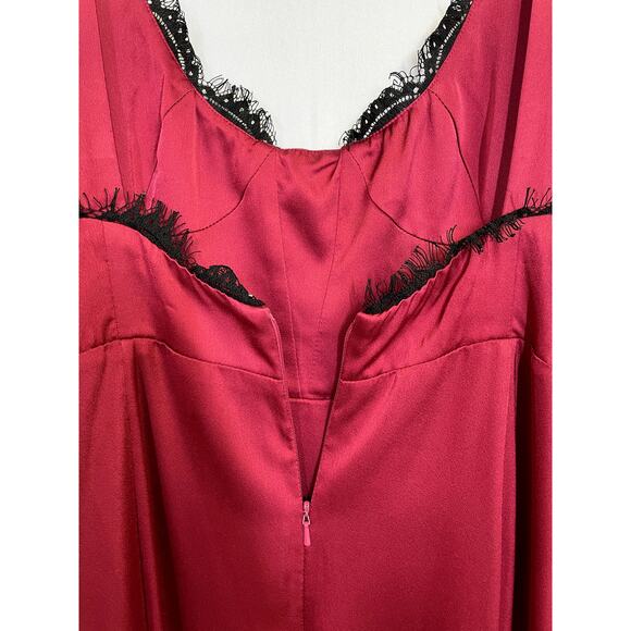 FAME AND PARTNERS Ara Satin Mermaid Gown Dress Lace Trim Burgundy Size 14 - Picture 5 of 10